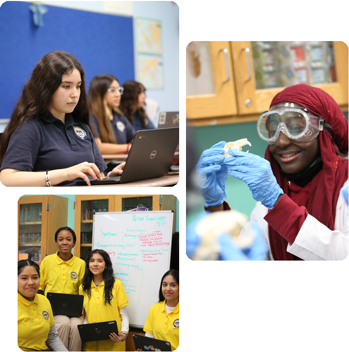 Students engaged in various activities in a science lab, showcasing teamwork and experimentation